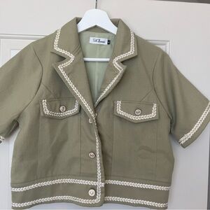 Elegant Olive Green Blazer with White Trim